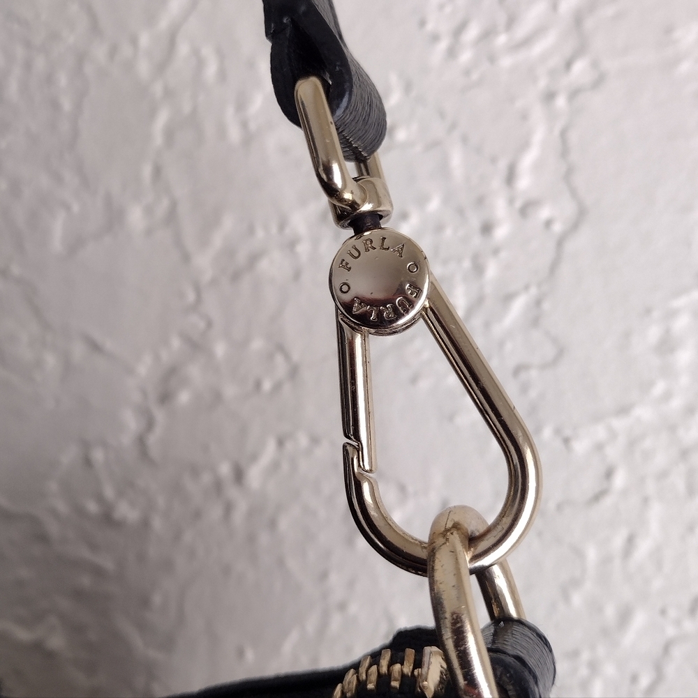 Furla Linda Medium Leather Black And Gold Satchel Bag - Picture 8 of 14
